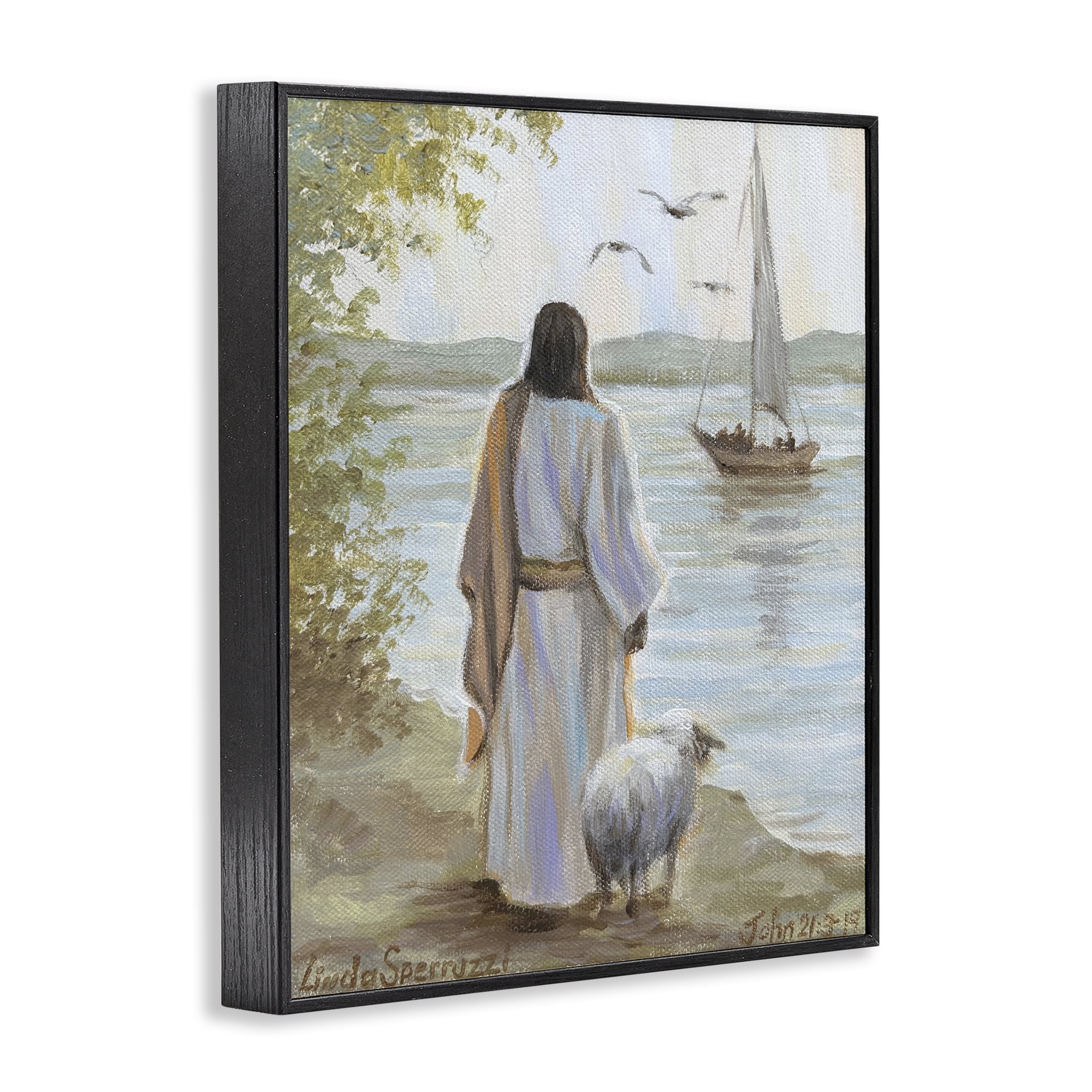 Stupell Industries Jesus Waiting Ashore Black Framed Giclee Art, design by Linda Sperruzzi