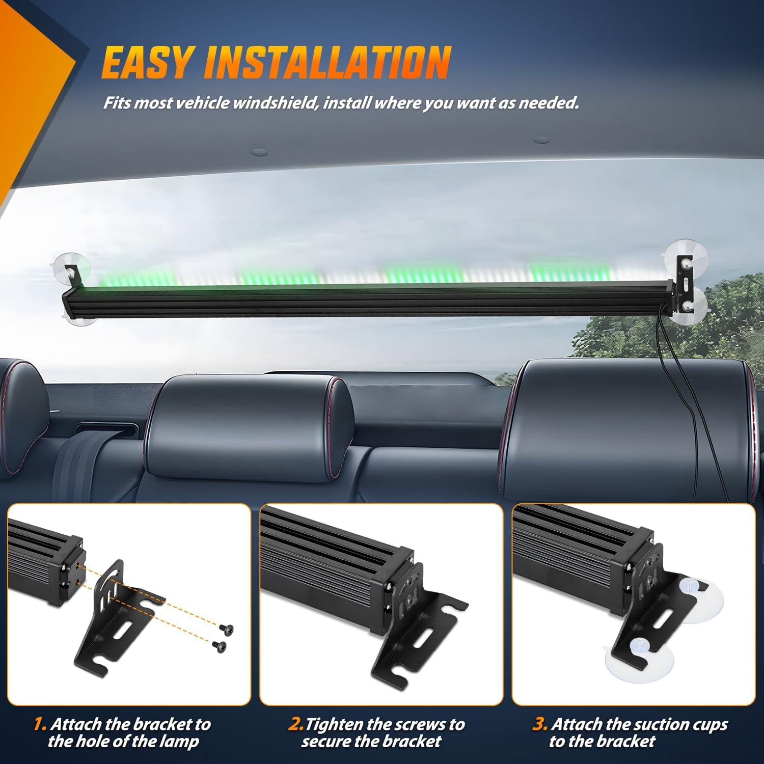 Nilight 144LED Vehicle Safety Light Bar with Controller, Green White Warning Lights for Off-Road & Work Vehicles