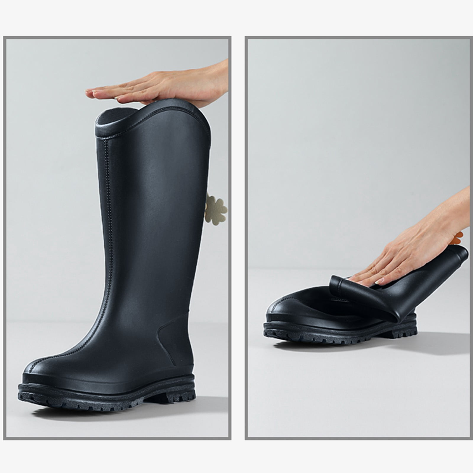 IUJSOY Knee High Rain Boots Women Fashion Plush Waterproof Chelsea Boot Outdoor Mud Garden Shoes