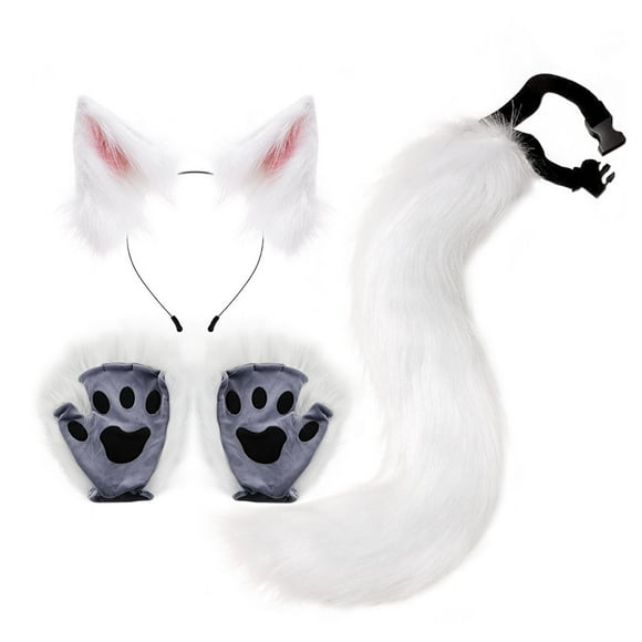 Runquan Animal rgo cat costume, co gloves Headband Accessories Ears Accessories Headwear White