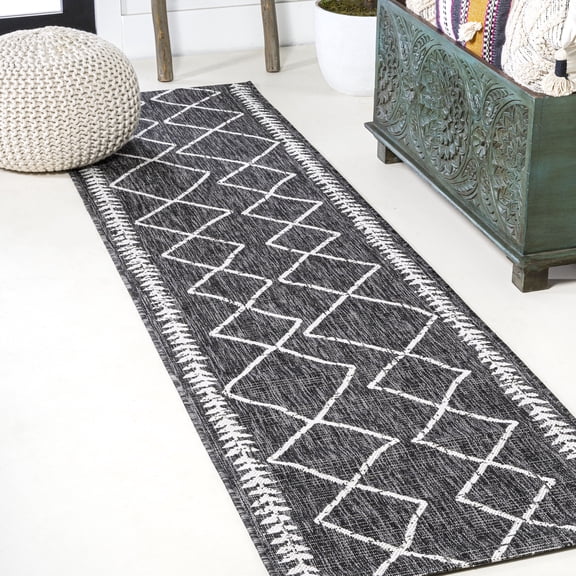 JONATHAN Y SANTA MONICA 2 x 10 Runner Rug, Derya Tribal Diamond Trellis - Black/Ivory, SMB129E-210