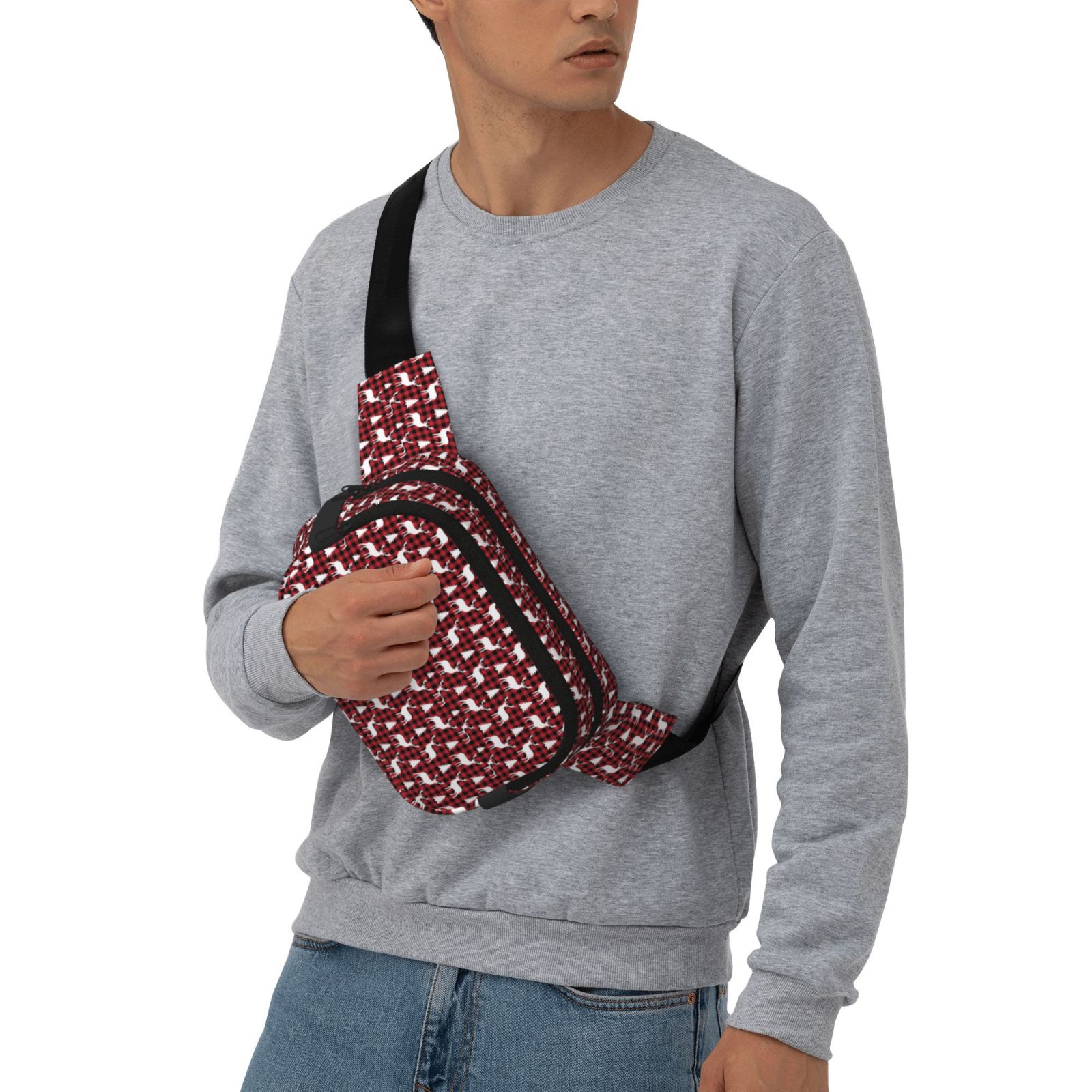 Picia Christmas And New Year Print Square Double-Layer Waist Bag Mini Adjustable Waist Belt Bag Exercise Running Travel Hiking