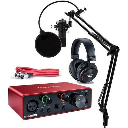 Focusrite Scarlett Solo Studio 3rd Gen USB Audio Interface and Recording Bundle with Microphone Headphones XLR Cable MR DJ Studio Stand Shock Mount and Pop Filter (7 Items)