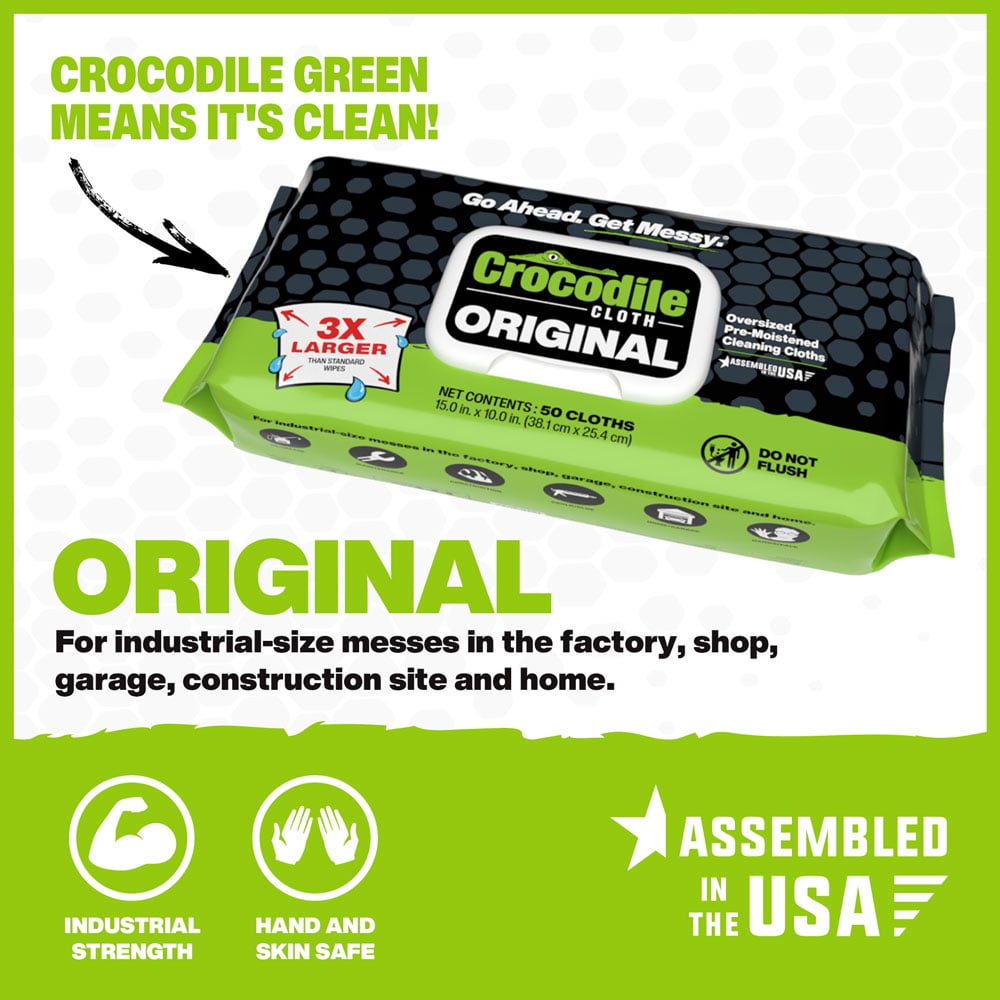Crocodile Cloth Original Cleaning Wipes Household All Purpose - 50 Count, 15" x 10" — Residential Use, Standard Application