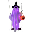 thumbnail image 4 of VORJELT 1.5M Hanging Ghost with Pumpkin Candy Bag - LED Light-Up Outdoor Halloween Decor, Spooky Porch Ornament for Yard and Party White, 4 of 7
