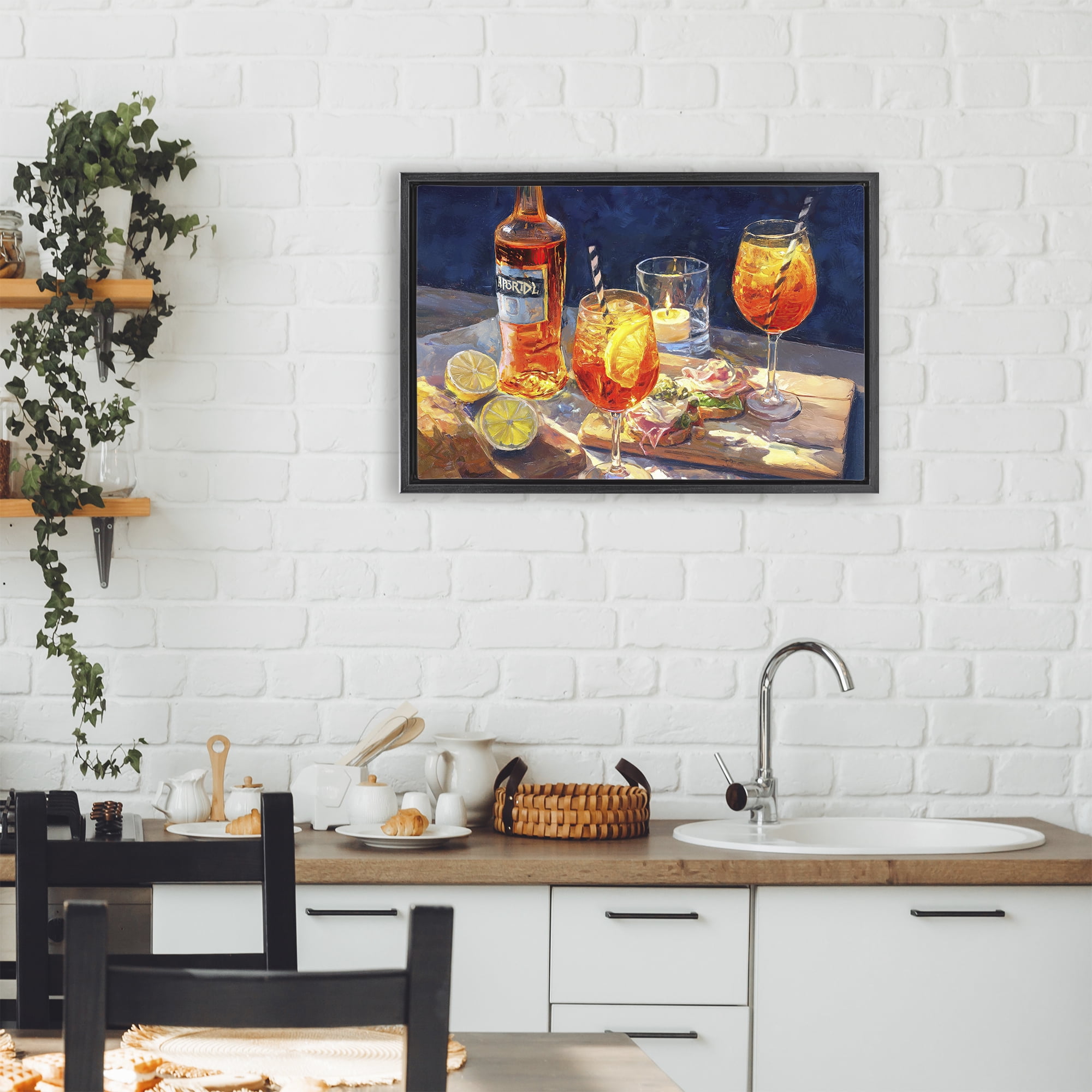 Sprits Table Still Life Black Framed Floater Canvas Wall Art, design by Ziwei Li