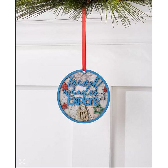 Holiday Lane World Traveler Papier Rond “Voyage, Promenade, Explore” Ornement Pailleté