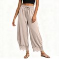thumbnail image 5 of QGJZVUNL Lace Trim Wide Leg Pants for Women High Waisted Palazzo Pants Drawstring Sweatpants with Pockets Size 2XL, 5 of 6