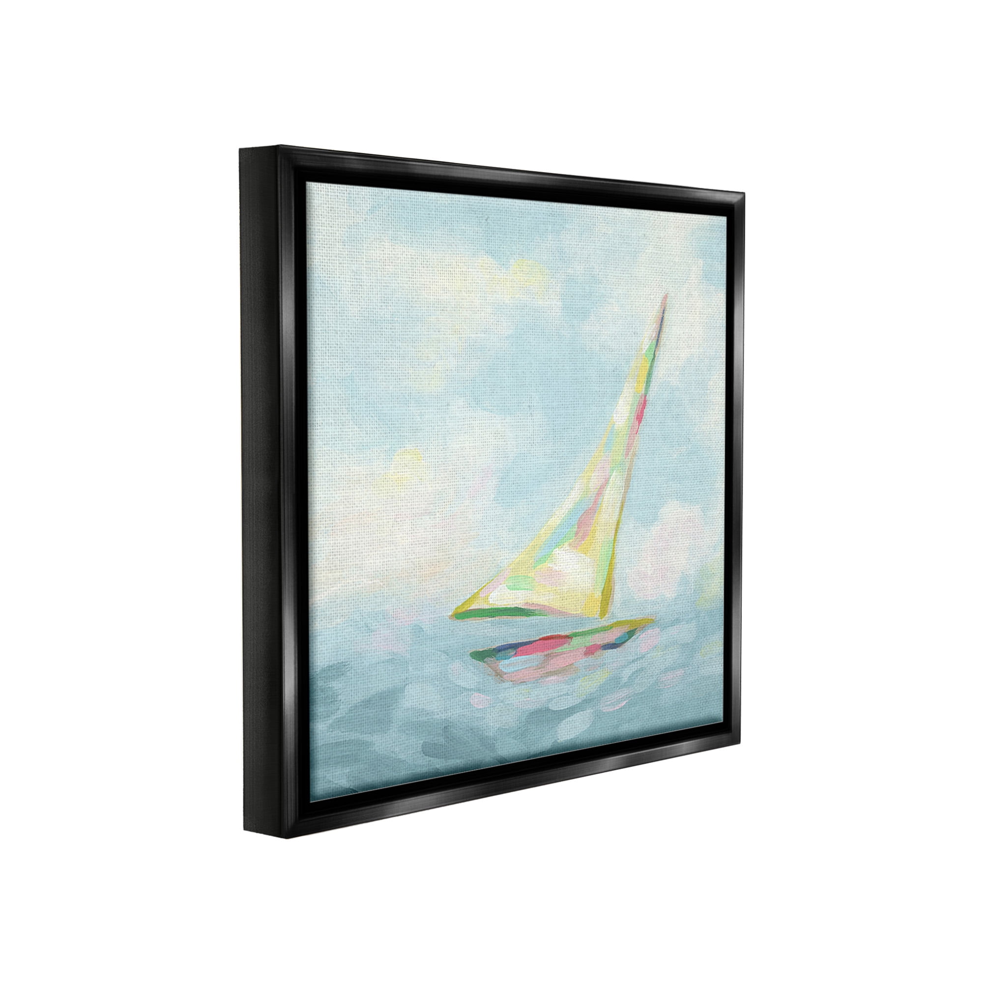 Stupell Industries Modern Pastel Sailboat Nature Painting Black Floater Framed Canvas Art Print Wall Art, 18 x 18