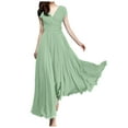 thumbnail image 1 of Vestido de noche de gasa de manga corta y cuello en V para mujer, color liso, cierre en la cintura, para uso diario/ocasional, tallas S-XXL, 1 of 5