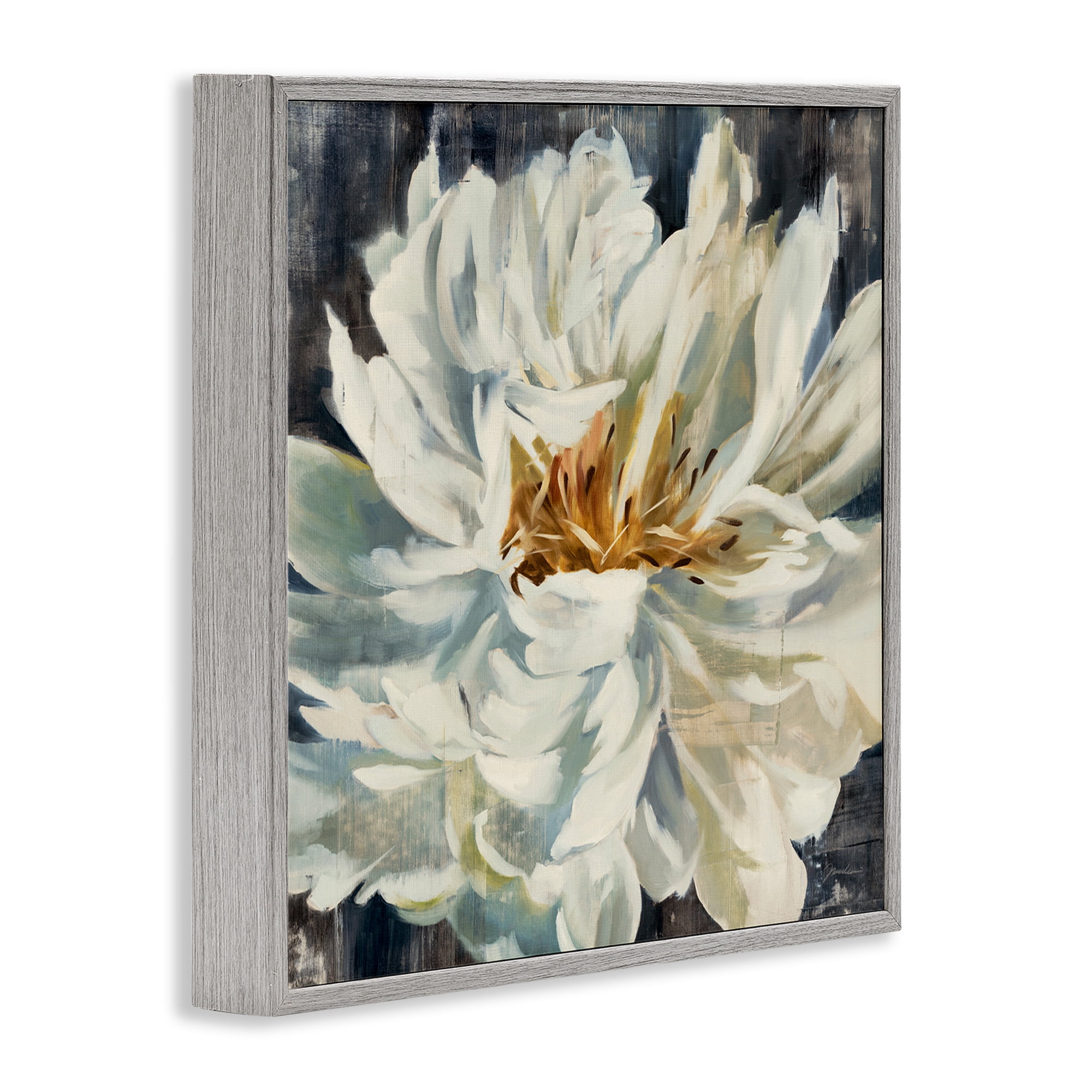 Stupell Industries Organic Blooming White Petals Botanical & Floral Painting Gray Framed Art Print Wall Art, 12 x 12