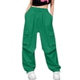 thumbnail image 2 of UACY Girls Cargo Sweatpants with Drawstring Elastic Waist, Baggy Wide Leg Jogger Pants with Pockets for Y2K Daily Wear (Green, 11-12 Years), 2 of 9