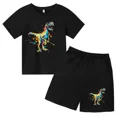 thumbnail image 4 of 2024 Nuevo traje de camiseta con estampado de grafiti para niños, diseño de dinosaurio, camiseta estampada + pantalones cortos, 2 piezas, conjunto de moda para niños y niñas, 4 of 5