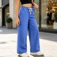 thumbnail image 2 of Falkdiz Denim Pants for Girls Drawstring Outdoor Trousers Solid Color Wide Leg Relaxed fit Elastic Waist Stylish Girls Drawstring Pockets Pantalones , Navy , Size: 9, 2 of 8