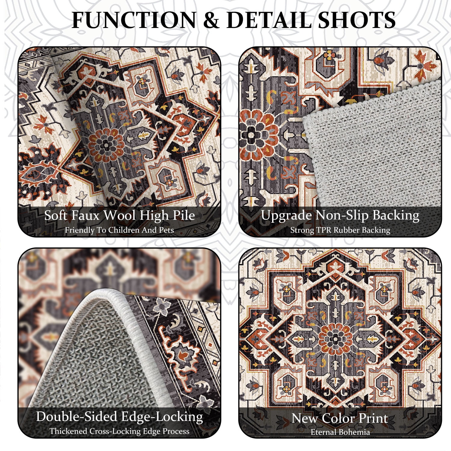 TECHVIDA Kitchen Rugs 3 Piece Set,Non Slip Machine Washable Kitchen Mats,Boho Vintage Abstract Kitchen Carpet for Farmhouse Living Room Hallway