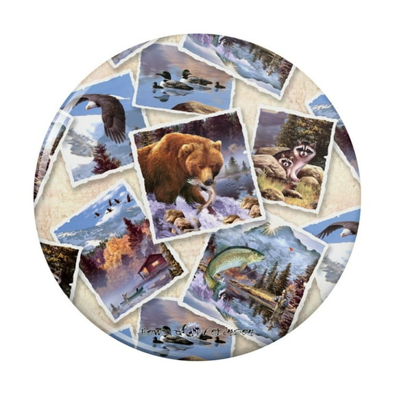 Rockies Mountain Life Fishing Bear Eagle Pattern Pinback Button Pin
