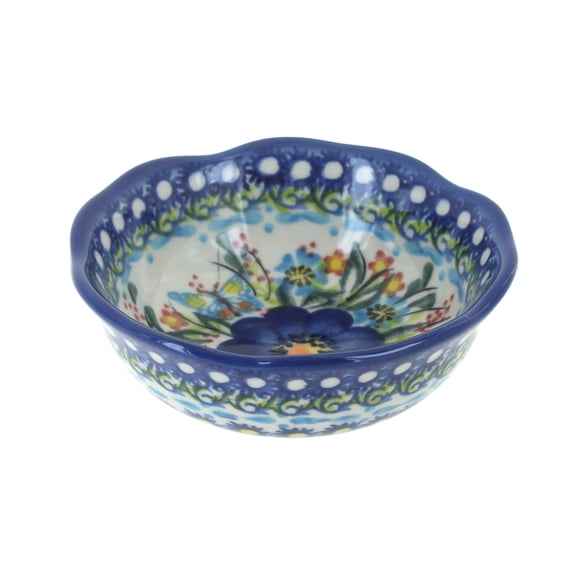 Blue Rose Polish Pottery Garden of Blue Small Scallop Bowl