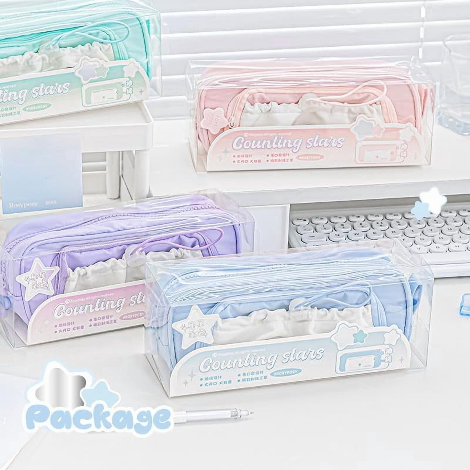 Rosy Posy Pencil Case, Kawaii Pencil Case With Rosy Posy Pens, Counting Stars PencilCase Big Capacity, Cute Aesthetic Pouch Holder Drawstring Pen Case