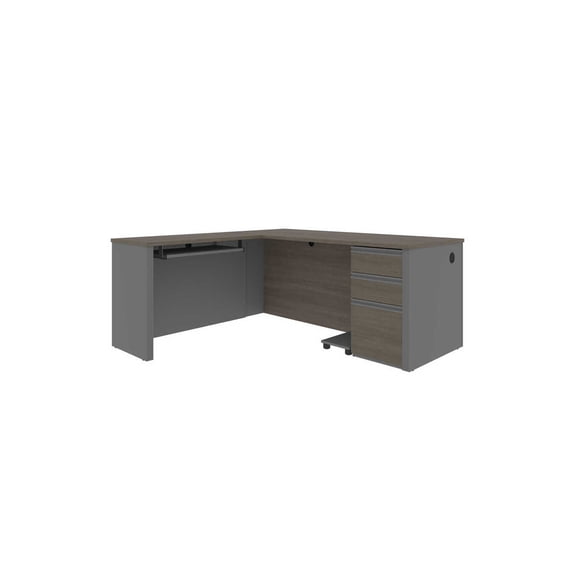 Bestar Prestige Plus 4 Piece L Shaped Computer Desk in Bark Gray and Slate