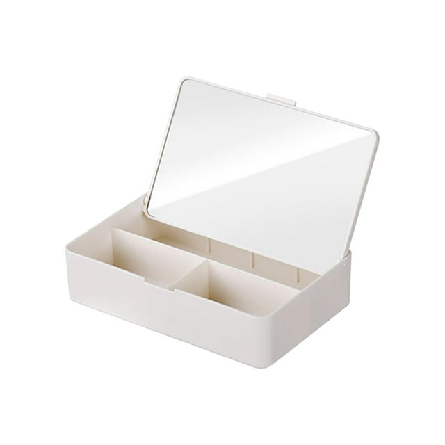 Caja de almacenamiento de escritorio portátil para mujer, organizador de escritorio con espejo de tocador, organizador de cosméticos plegable para