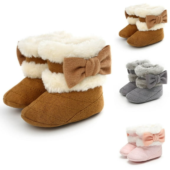 Hinvhai Baby Girls Boys Snow Boots,Casual Classic Soft Sole Warm Winter Booties Anti-Slip Toddler Walker Newborn Cute Bow Shoes Pink 9-12 Months
