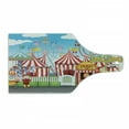 thumbnail image 1 of Circus Cutting Board, Carnival Many Rides and Shops Illustration Landscape Cloudy Sky View Print, Decorative Tempered Glass Cutting and Serving Board, Wine Bottle Shape, Multicolor, by Ambesonne, 1 of 1