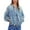 Blue, variant on Women Fall Jackets Zip Up Crew Neck Jean Fashion Washed Light Blue Distressed Ruched Denim With Pocket Lightweight Jacket