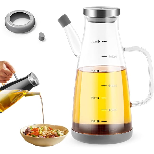 Pipiman 2025 - Botella dispensra de aceite con boquilla sin goteo, botella dispensra de aceite de oliva de vidrio de gr alimenticio para cocina, botellas dispensras de vinagre de aceite