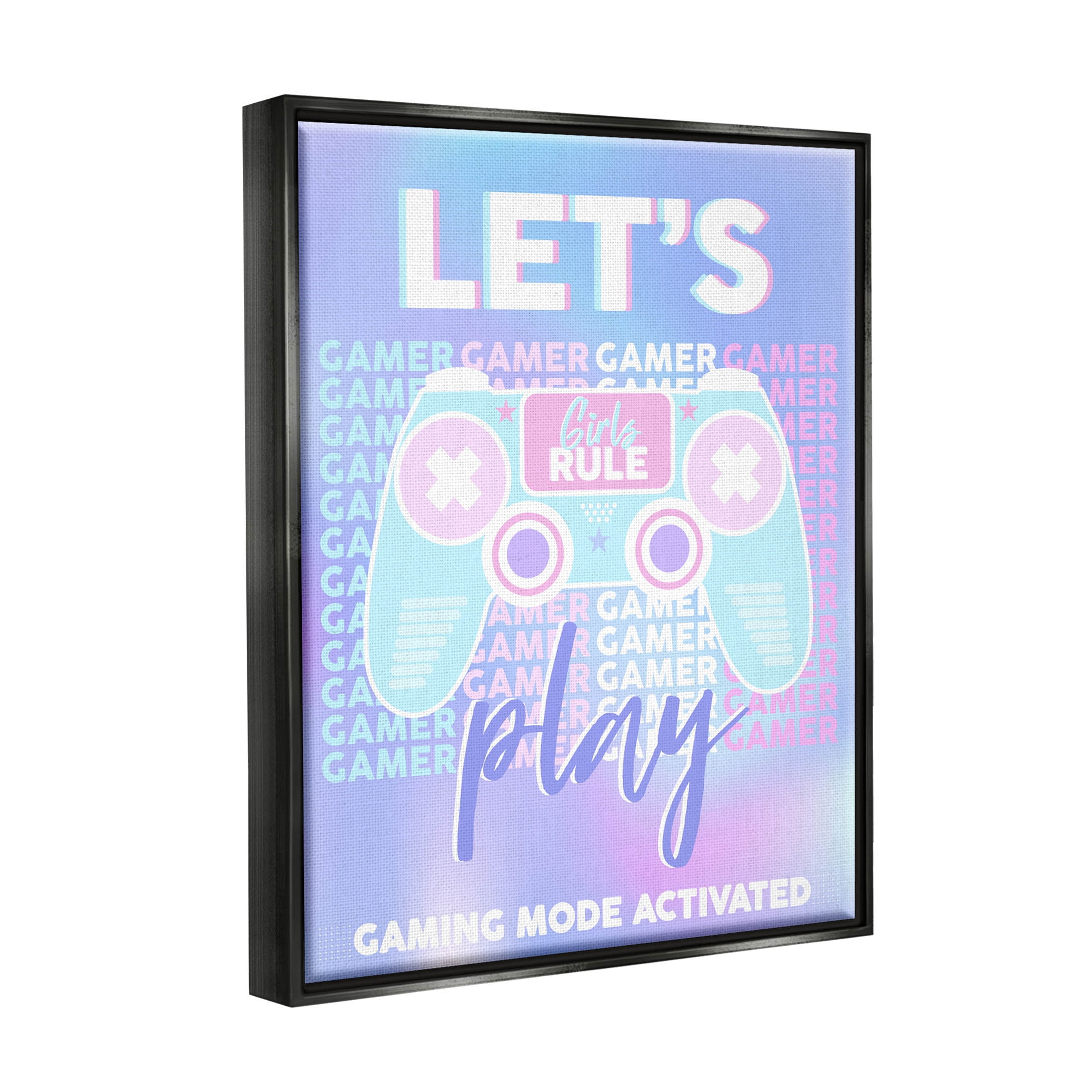 Let's Play Gaming Mode Activated Phrase Art for Kids Graphic Art Jet Black Framed Art Print Wall Art