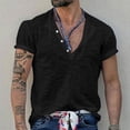 thumbnail image 3 of Men T Shirt Short Sleeve Tee Casual Solid Color Top Button Henry Shirt Summer, 3 of 11