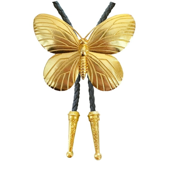Daisy Del Sol Handmade Gold 3D Bumblebee Butterfly Vegan Faux Leather Adjustable Fashion Statement Necklace Bolo Tie