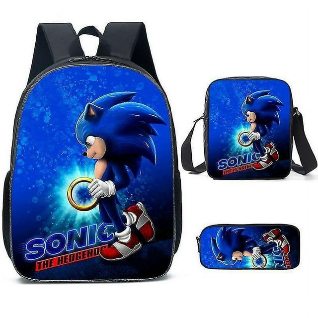 Sonic Primary School School Bag Three-piece Set Anime Cartoon Backpack Shoulder Bag Pencil Case High Quality Ultra-high Quality Advanced Customization