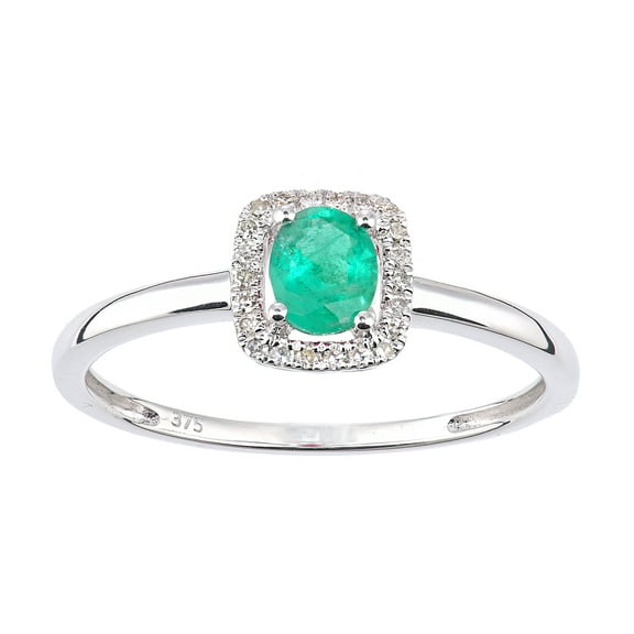 9ct White Gold Jewelco London Diamond Oval Emerald Square Cushion Halo Ring