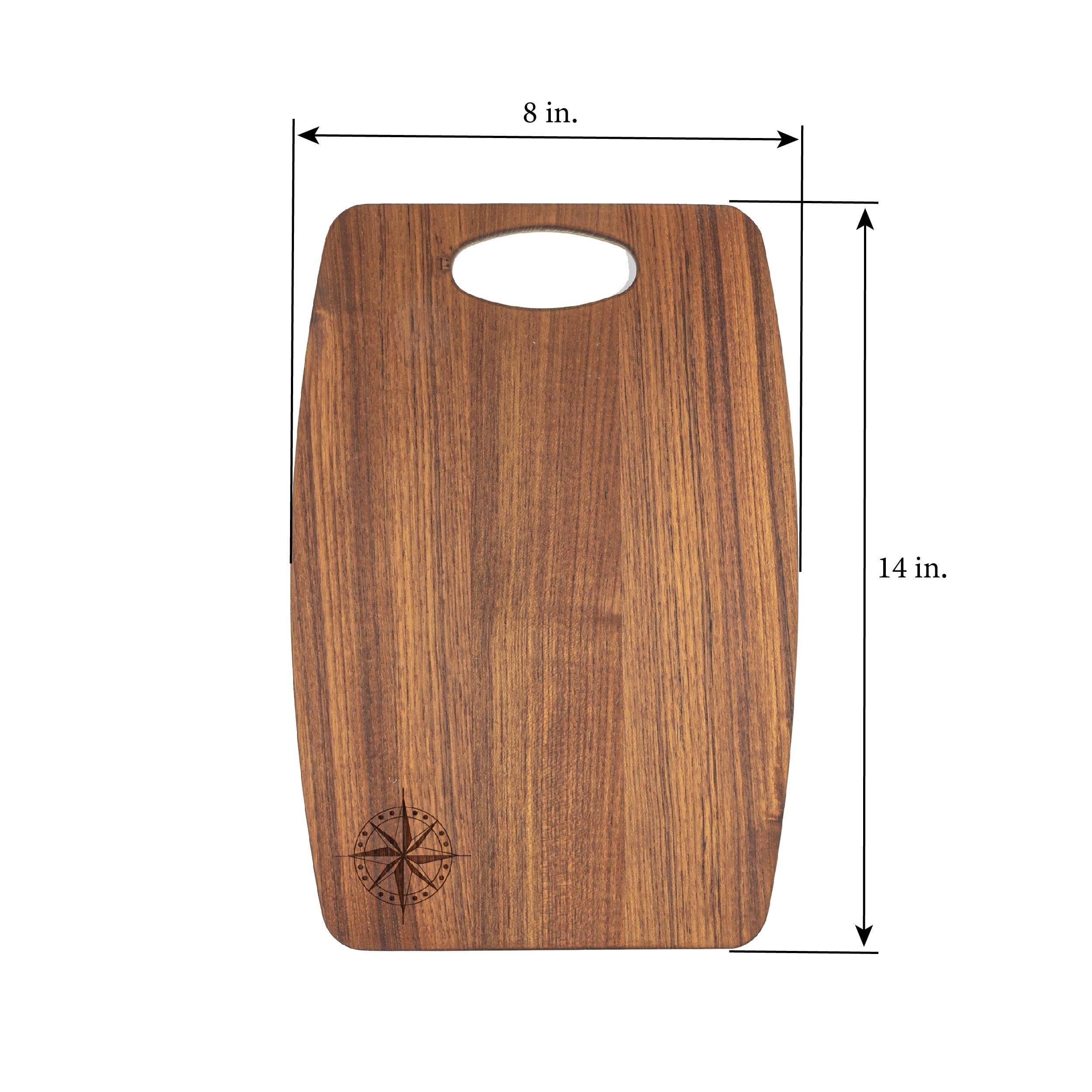 Teak Bread Board - Compass - 8" W x 14" L x 1/2" Thick