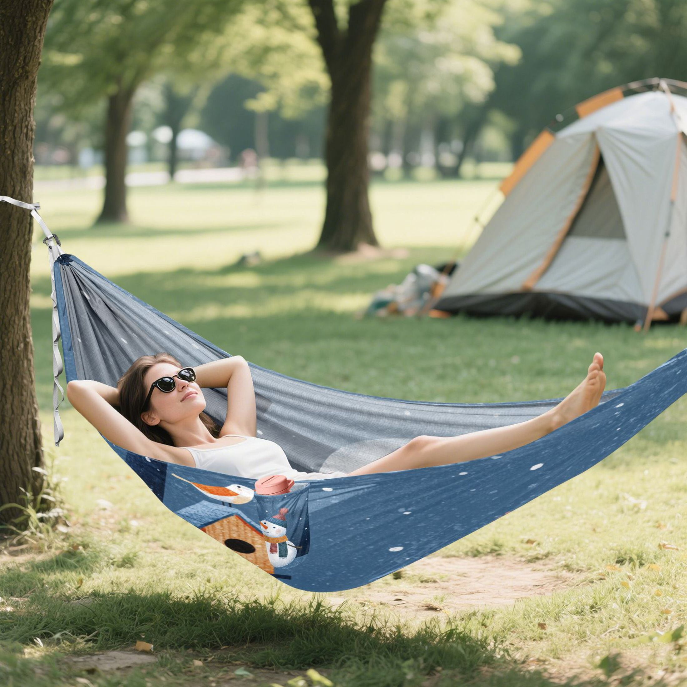 Hammock Camping Hammock Nylon Portable Hammock Travel Camping Hammock Christmas Snowmen and Bird