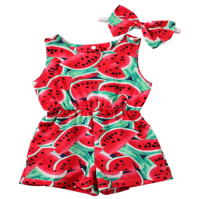Sumemr Combinaison Sans Manches pour Fille Imprimé Fruits + Bandeau