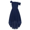 thumbnail image 3 of inlzdz Girls Elegant Off Shoulder Dress Pleated A-Line Asymmetric Chiffon Wedding Party Dresses Navy Blue 6, 3 of 5