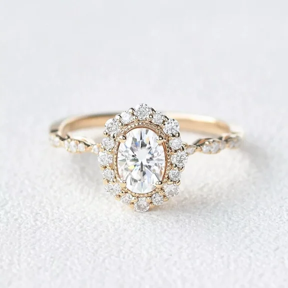 2Ct Round & Oval Cut Lab Created Diamond Women's Wedding Halo Ring in 14k Yellow Gold Plated