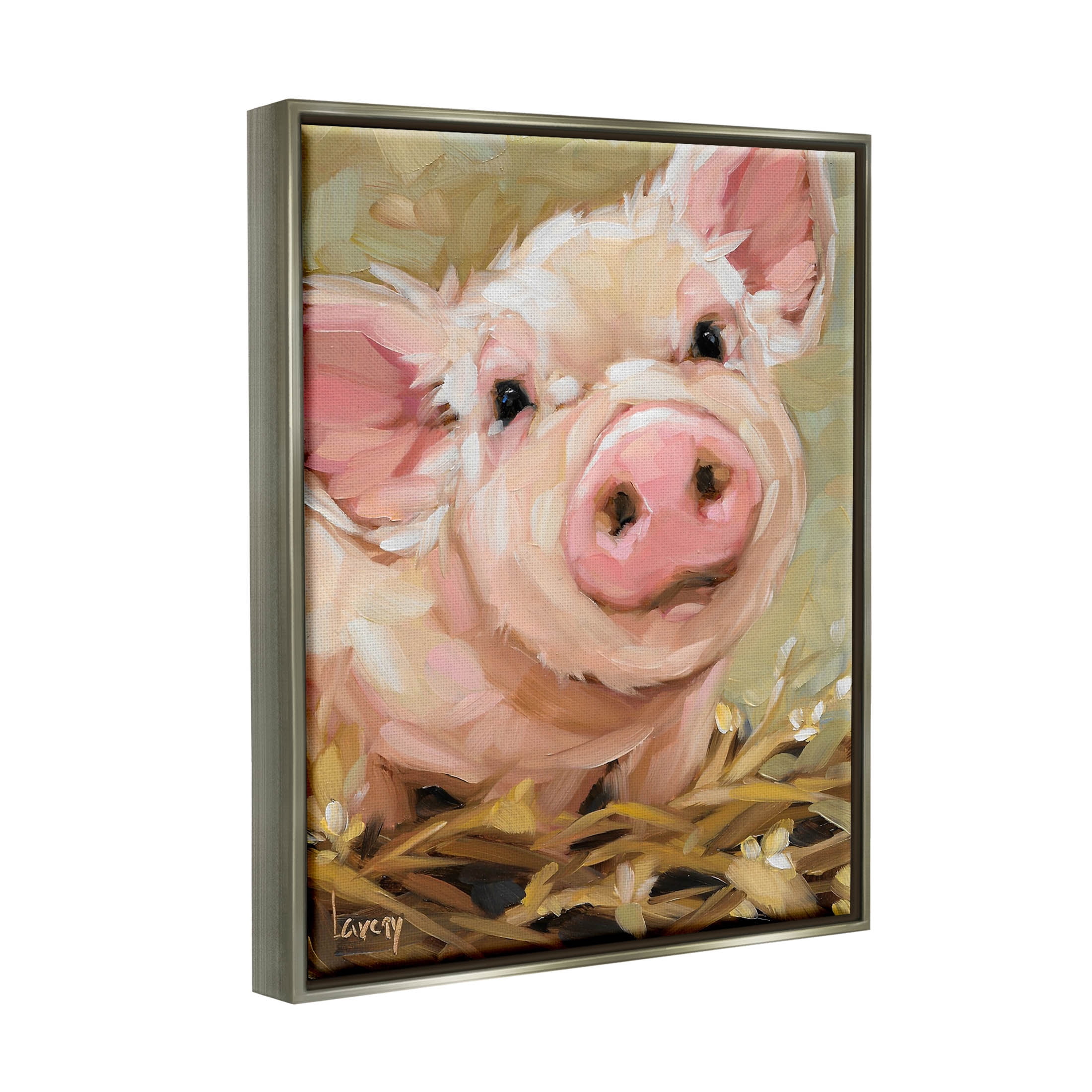 Happy Pig Farm Animal Portrait Animals & Insects Painting Luster Gray Framed Art Print Wall Art