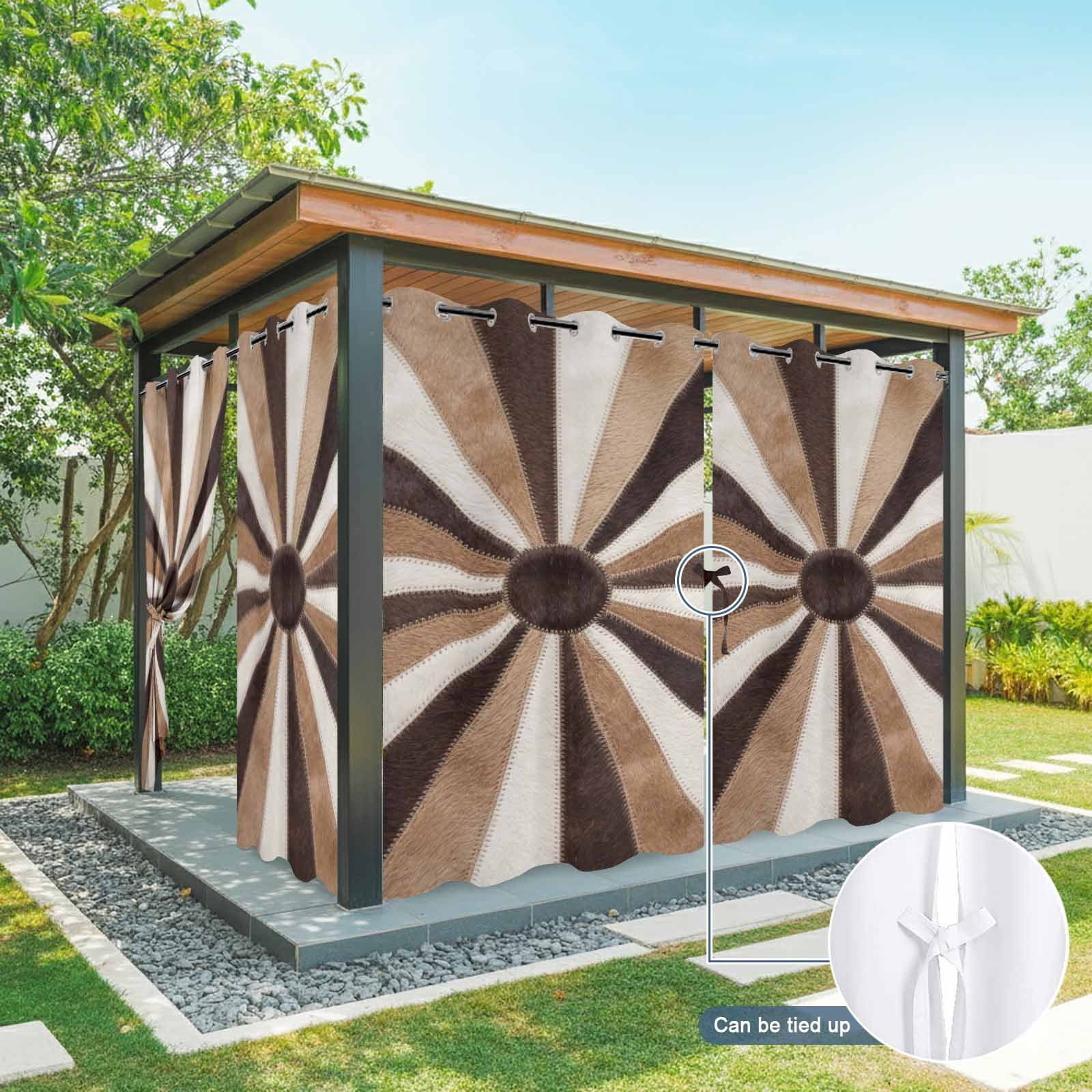 Radial Patchwork Outdoor Curtains for Patio, Country Abstract Beige Brown Cream Symmetrical Rays Sunshade Privacy Drapes Grommet Waterproof Outside Curtains for Porch/Cabana/Balcony 54"x108", 1 Panel