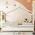 thumbnail image 2 of Bellemave Full Size House Bed with Trundle, Wood Platform Bed Frame with House Shape Roof for Teens (White), 2 of 11
