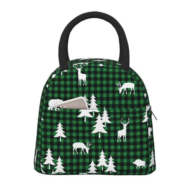 Easygdp Christmas tree green plaid Bolsa de Almuerzo Insulada Grande, Forro de Aluminio, Diseño Espacioso, a Prueba de Fugas, Ideal para Trabajo, Picnics, Viajes y Actividades al Aire Libre