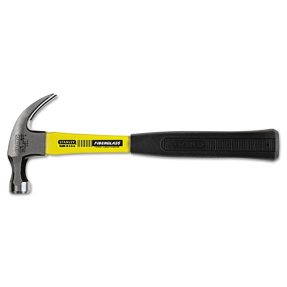 Stanley® Curve Claw Fiberglass Hammer, 5 1/4"H x 1 7/16"W x 12 13/16"D, Black/Yellow