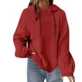 thumbnail image 2 of Sevevn Womens New Long Sleeve Hooded Jacket Solid Color Casual Loose SweaterPlush Sweatshirt Red L Gift for Girls, 2 of 6