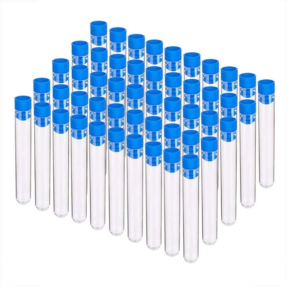 50 Pack 10ml Clear Plastic Test Tubes Vial Tubes with Blue Stopper Caps for Jewelry Beads Crafts Liquids and Scientific Experiments Clear