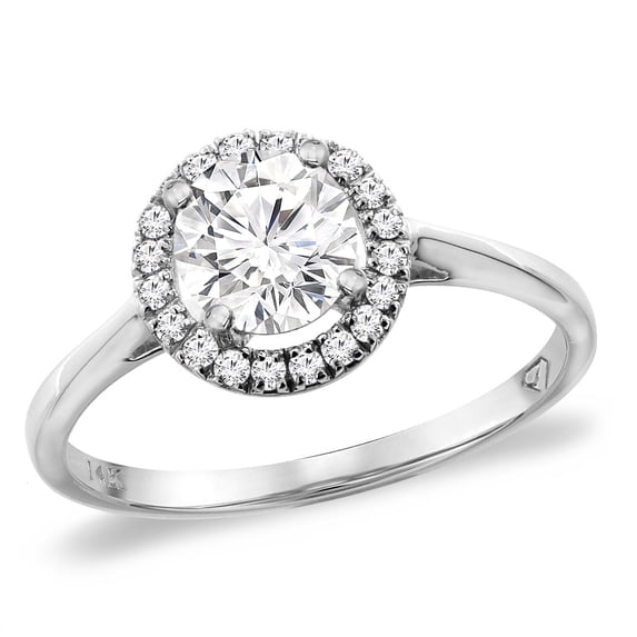 14K White Gold 0.87 cttw Genuine Diamond Halo Engagement Ring Round 6 mm, size 9
