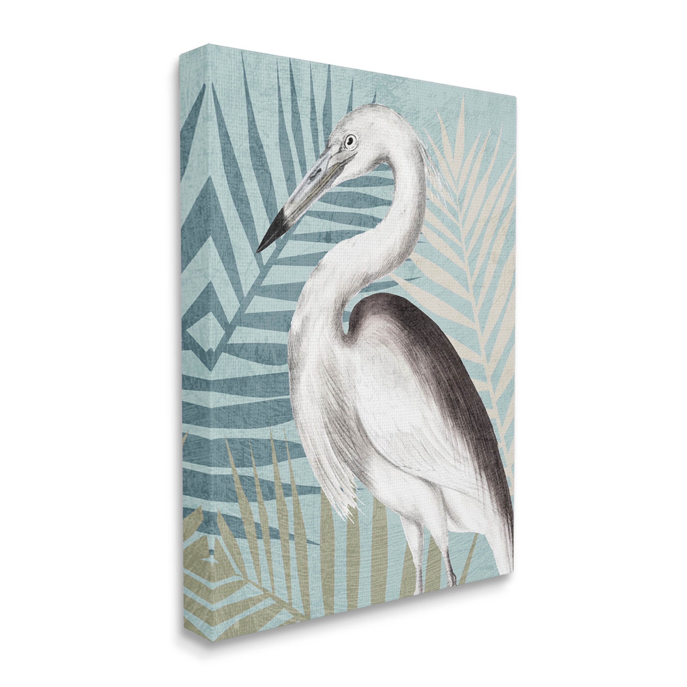 Stork Bird Island Palm Leaves Animals & Insects Graphic Art Gallery Wrapped Canvas Print Wall Art