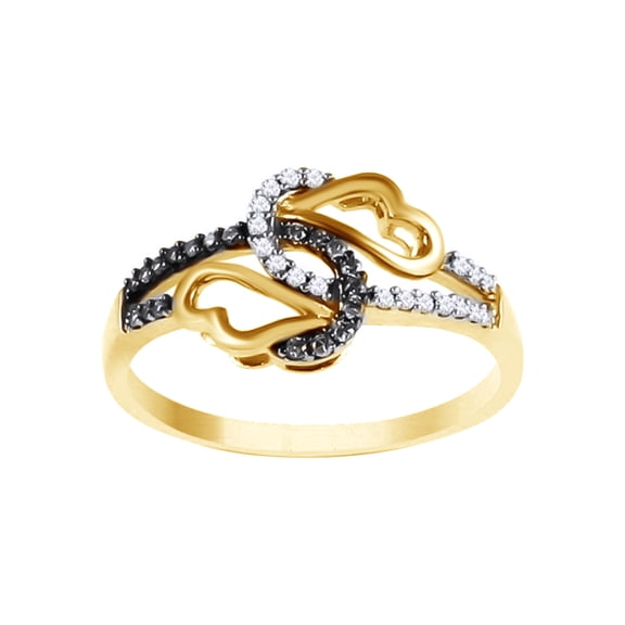 AFFY Brown & White Natural Diamond Double Heart Infinity Band Ring In 10k Yellow Gold