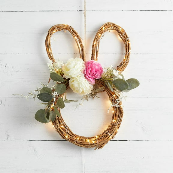 Holloyiver Easter Wreath, 12.6 Inch Easter Bunny Wreath with Natural Boxwood Bow Hydrangea on Easter Door Wreath for Window Walls, Spring Wreaths for Front Door Holiday Season Decoration