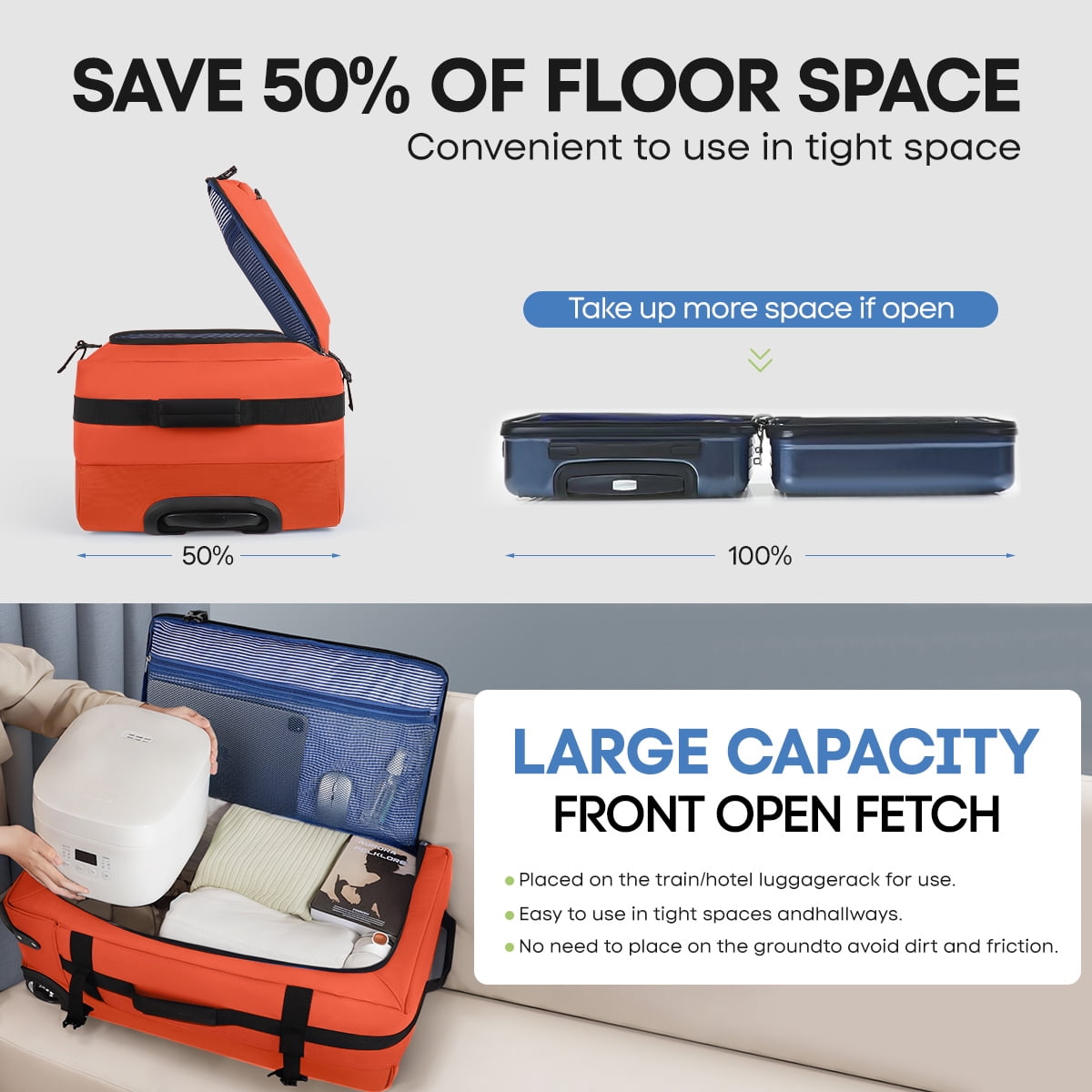3 Piece Softside Luggage Set, Expandable Suitcases with Wheels, Heavy-Duty Waterproof Travel Bags, 20/26/30 in, Orange - TA069